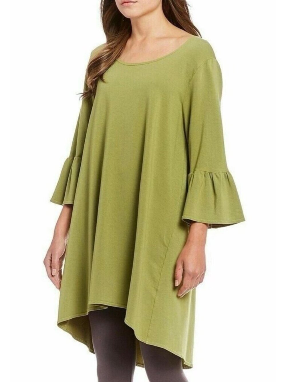 BRYN WALKER Phryne Hi-low Tunic Dress S Lime Green Bamboo French Terry